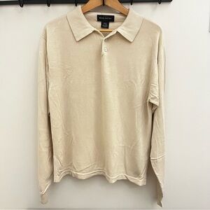 Wayne Gretzky 100% Silk Cream Long Sleeve Polo Shirt M